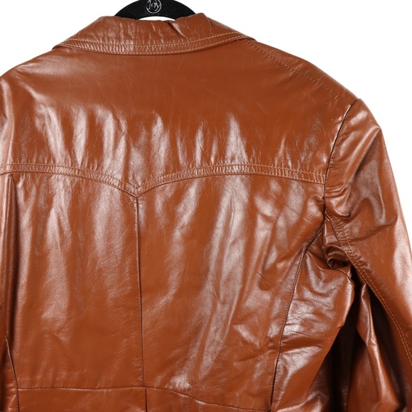 Sears The Leather Shop Vintage Mens PATENT BROWN LEATHER Blazer Jacket 42R 70s - Picture 7 of 14